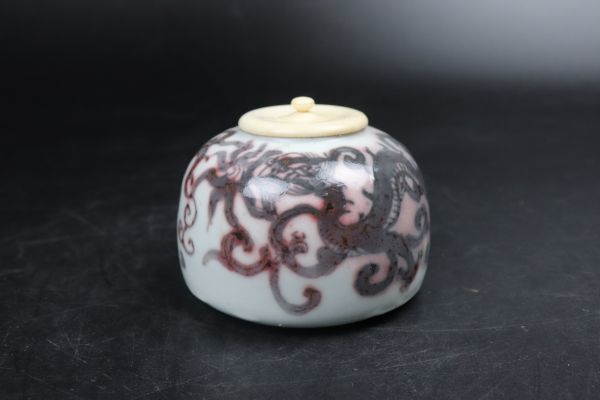 茶道具 中国古玩 大心康煕年製 釉裏紅茶入
