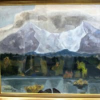絵画 矢橋六郎作 油彩画『山脈 湖畔』