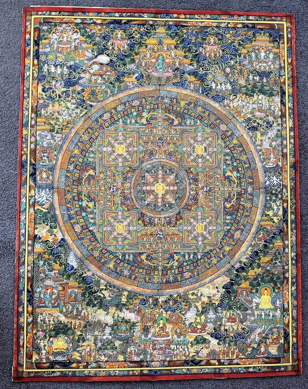 掛軸 チベット密教布本手彩色曼荼羅