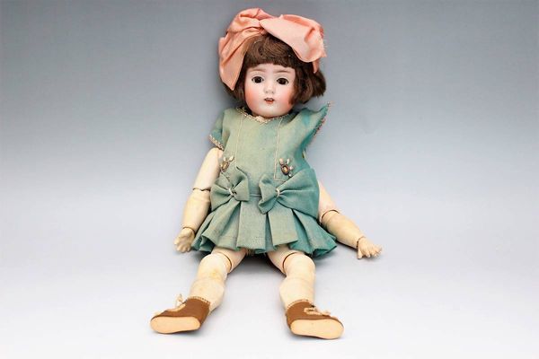 ドイツ製ビスクドール ピンクリボンの少女38cm