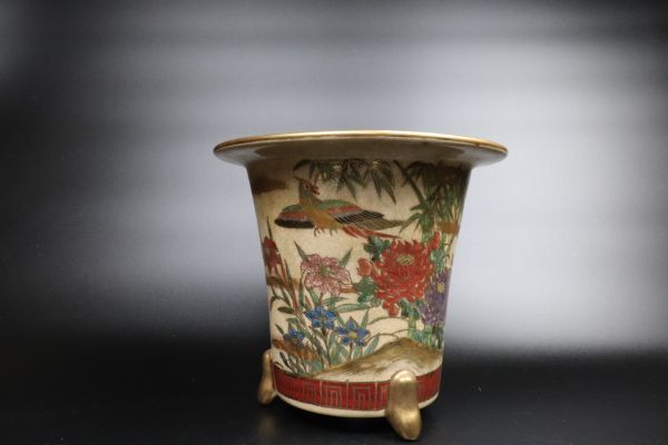 古薩摩焼花鳥極彩色蘭鉢