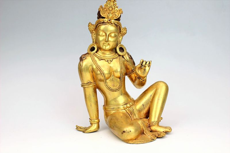 仏像 鍍金チベット仏 輪王座像