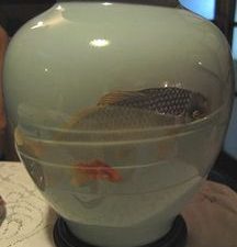 双鯉図 盛り上げ七宝花瓶