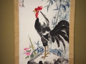 傅法作の鶏図掛軸