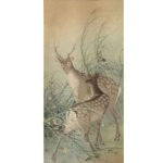 絹本軸装 秋草に鹿の図
