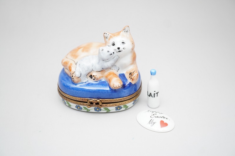 リモージュボックス 母猫と仔猫 親子 Peint main 買取価格：6,000円
