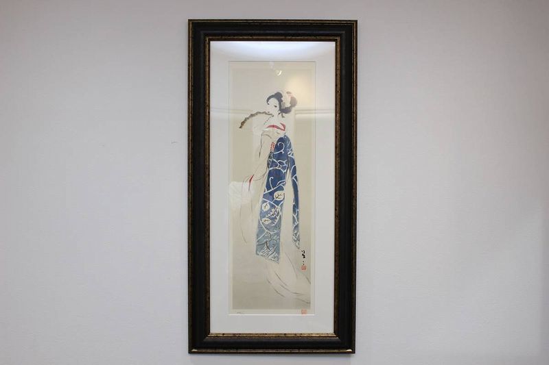 絵画 竹久夢二「扇を持つ舞妓」リトグラフ