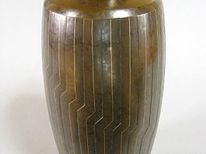 井波慶州作 鋳銅金銀象嵌花器