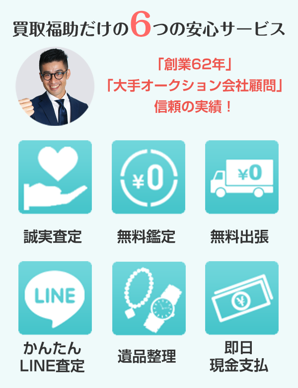 買取福助だけの6つの安心サービス、「創業[birth day=