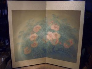 牡丹図 二枚折れ屏風