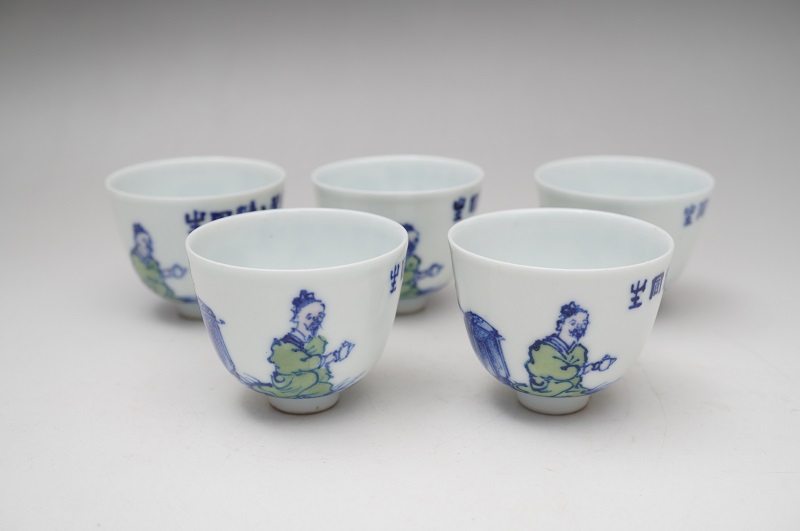 煎茶道具 道八 青華 賢人図 煎茶碗 5客 買取価格 38,000円