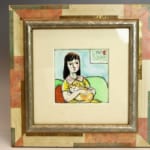 永島慎二「猫を抱いた少女」額装水彩画 買取価格：25,000円
